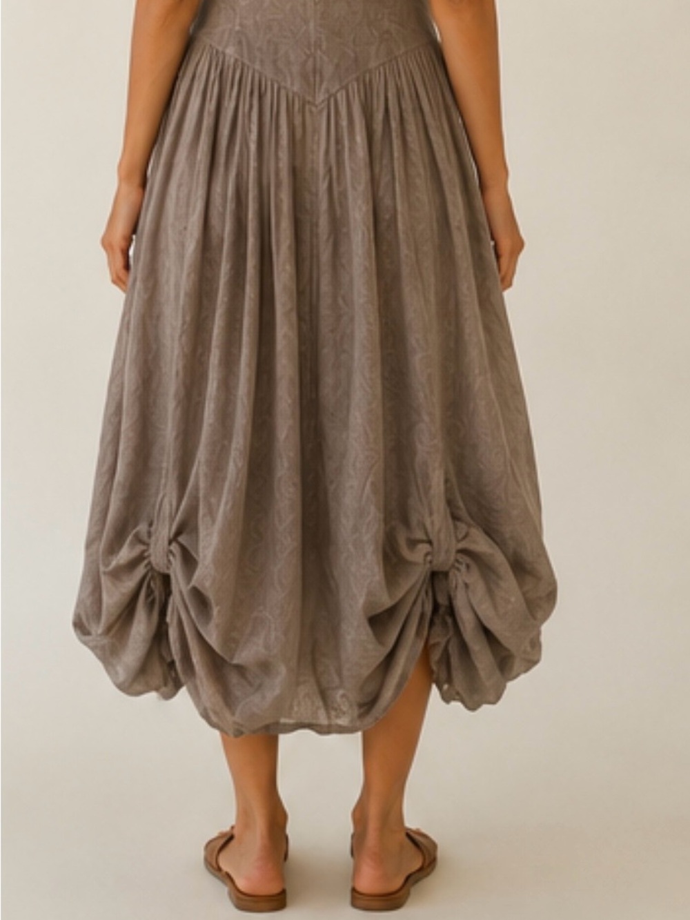 Nu-Look Sleeveless Taupe Adjustable Balloon Hem Midi Dress Size Lg - Picture 3 of 15